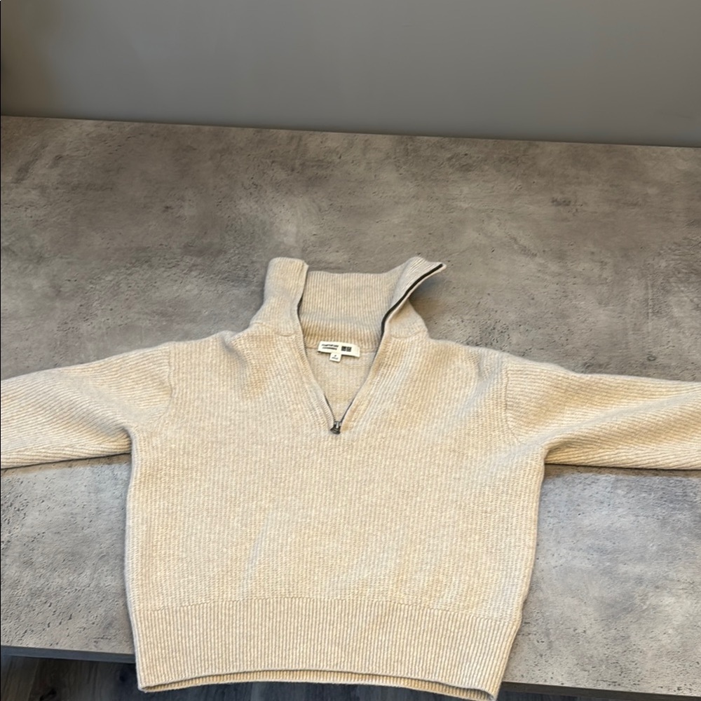 Cream Crew Neck Sweater with Textured Knit